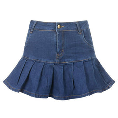 Sale Aesthetic Girl Half Pleated Denim Mini Skirt