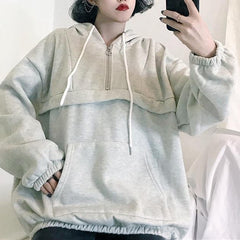 Sale Apricot Soft Aesthetic Warm Loose Anorak Hoodie