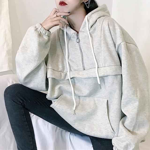 Sale Apricot Soft Aesthetic Warm Loose Anorak Hoodie