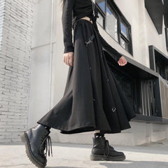 Sale Black Goth Aesthetic Metal Ring Long Skirt