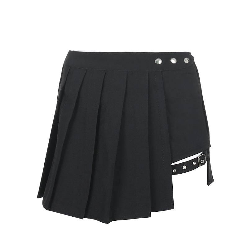 Sale Black Punk Fake Two Piece Shorts And Pleated Skirt