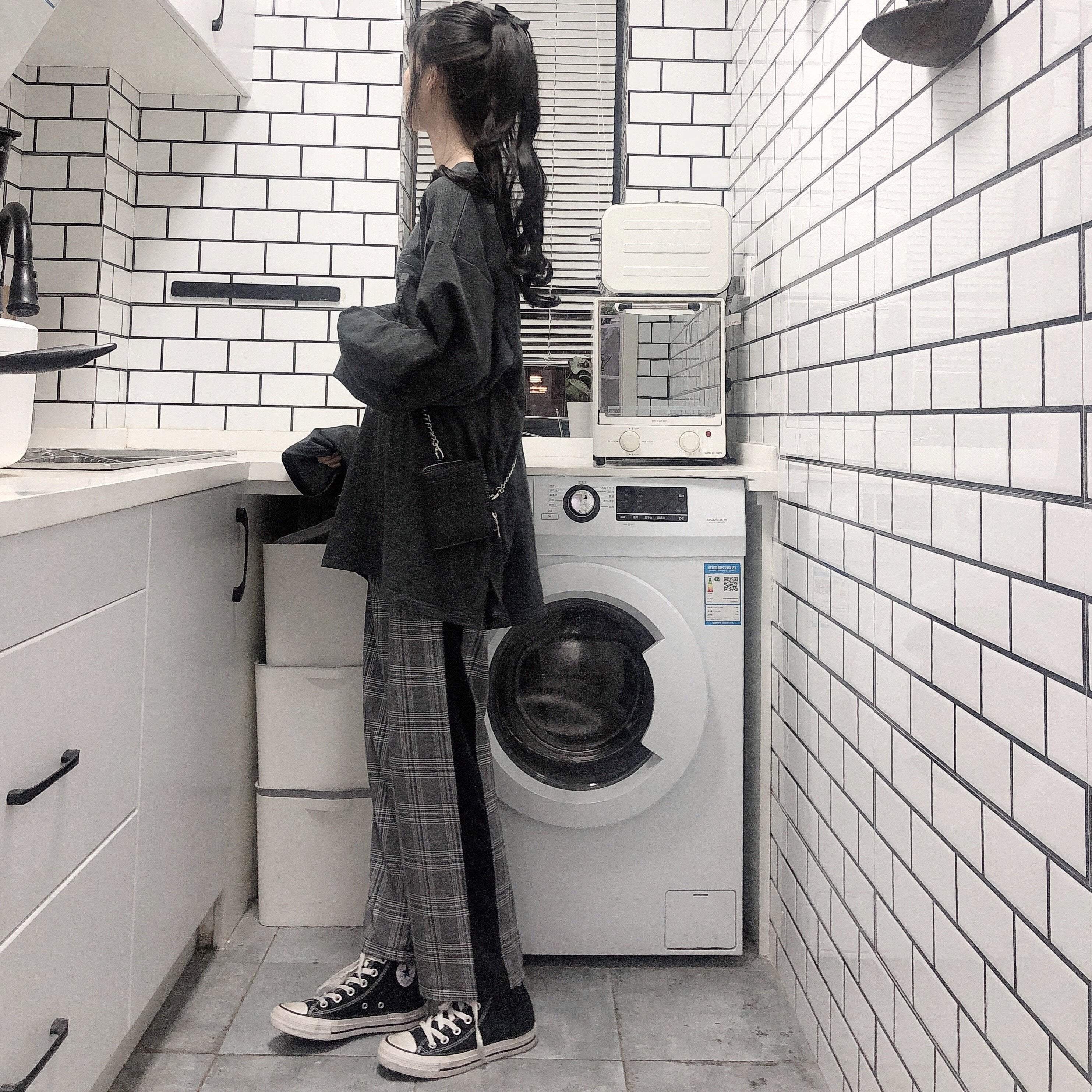 Sale Casual Plaid Internet Girl Trouser Stripe Pants