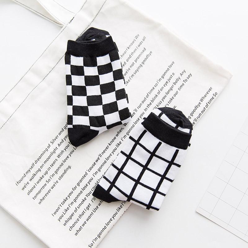 Sale Checkered Grid Black White Minimal Socks