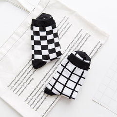 Sale Checkered Grid Black White Minimal Socks