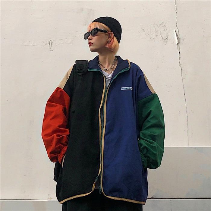 Sale Color Block 90S Windbreaker Double Sided Jacket