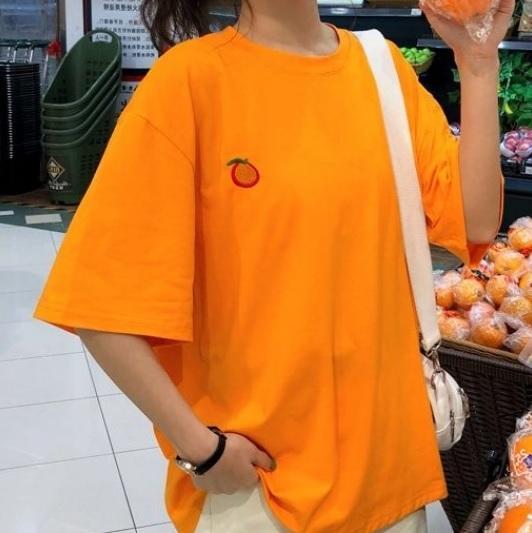 Sale Colorful Fruits Embroideries Oversized T-Shirt