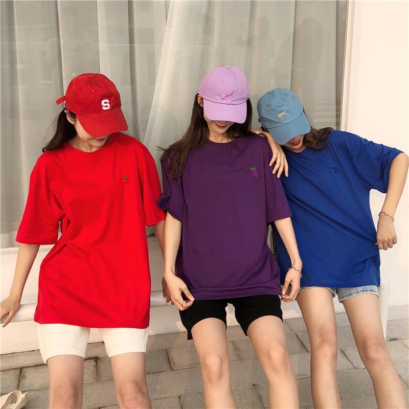 Sale Colorful Fruits Embroideries Oversized T-Shirt
