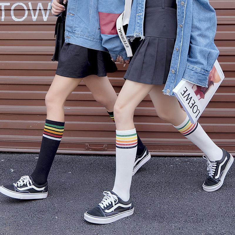 Sale Colorful Stripes Teenage Fashion Ribbed High Socks