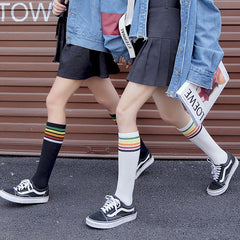 Sale Colorful Stripes Teenage Fashion Ribbed High Socks