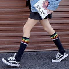 Sale Colorful Stripes Teenage Fashion Ribbed High Socks