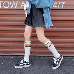 Sale Colorful Stripes Teenage Fashion Ribbed High Socks