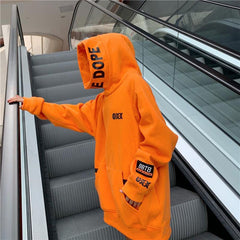 Sale Dope Letters Print Black Orange Oversized Hooded Sweatshirt