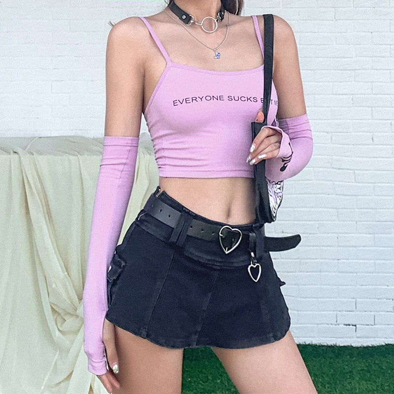 Sale Everyone Sucks But Me Pink Crop Top With Separate Sleeves