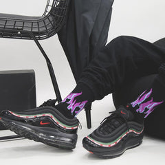 Sale Fire Flame Ankle Long Black Cotton Socks