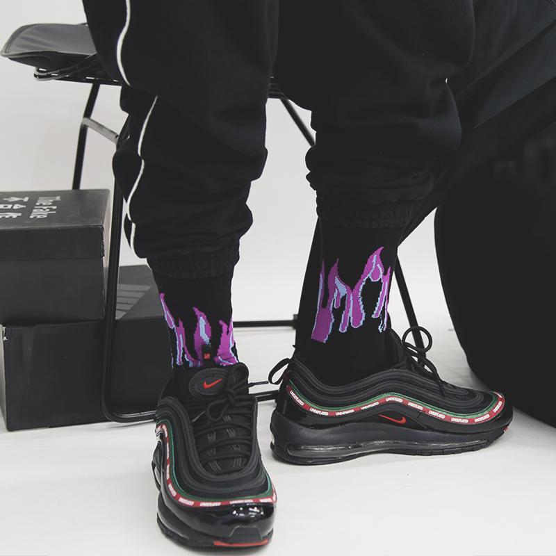 Sale Fire Flame Ankle Long Black Cotton Socks
