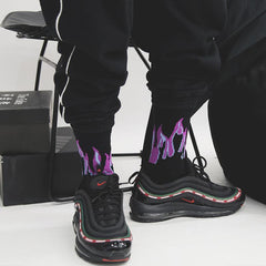Sale Fire Flame Ankle Long Black Cotton Socks