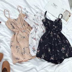 Sale Flower Pattern Summer Light Thin Straps Romper Dress