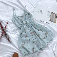Sale Flower Pattern Summer Light Thin Straps Romper Dress
