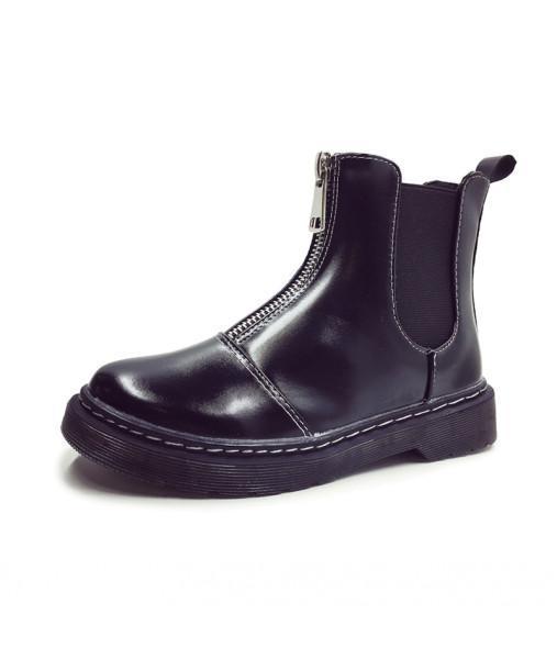 Sale Front Zipper Flat Leather Boots