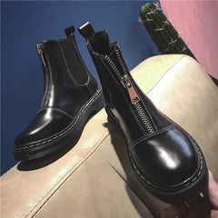 Sale Front Zipper Flat Leather Boots