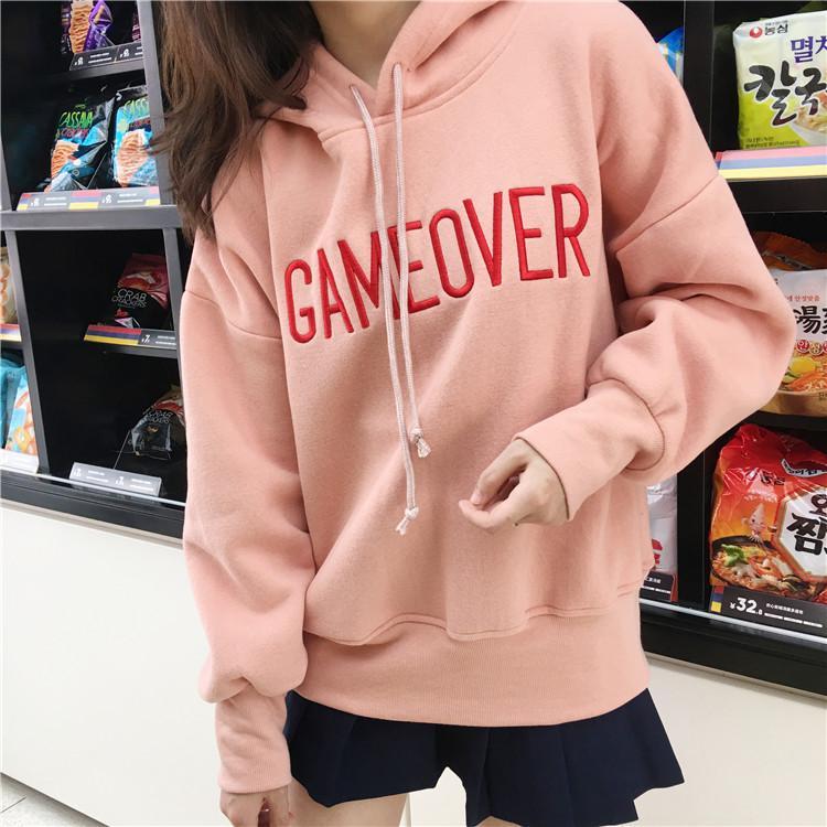 Sale Gameover Pink Warm Fleece Oversized Hoodie