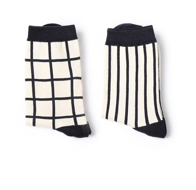 Sale Geometric Printing Checkered Striped Socks