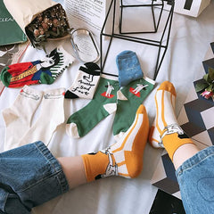 Sale Girl Portrait Cartoon Printed Cotton Socks