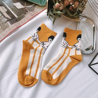 Sale Girl Portrait Cartoon Printed Cotton Socks