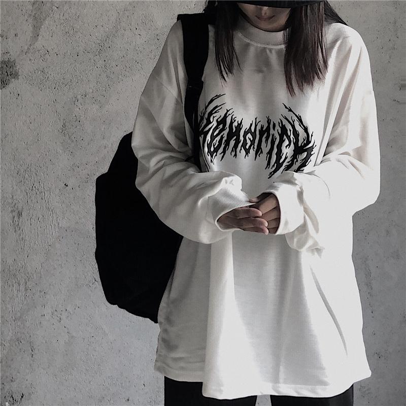 Sale Grunge Aesthetic Fire Flame Print Oversized Sweatshirt