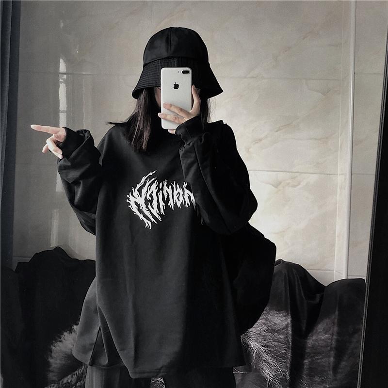 Sale Grunge Aesthetic Fire Flame Print Oversized Sweatshirt