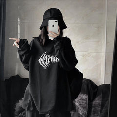 Sale Grunge Aesthetic Fire Flame Print Oversized Sweatshirt