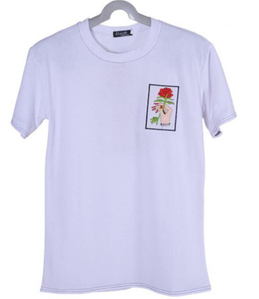 Sale Hand Hold Rose Embroidery Tshirt