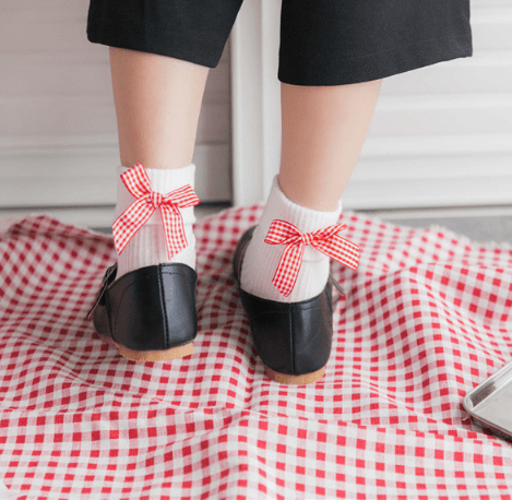 Sale Heel Back Plaid Ribbon Bow Poppy Socks