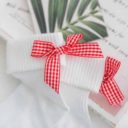Sale Heel Back Plaid Ribbon Bow Poppy Socks