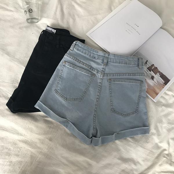 Venta de pantalones cortos vaqueros azules clásicos de cintura alta 