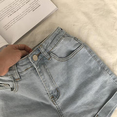 Venta de pantalones cortos vaqueros azules clásicos de cintura alta 