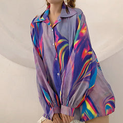 Sale Holographic Laser Long Sleeved Oversized Shirt