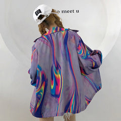 Sale Holographic Laser Long Sleeved Oversized Shirt