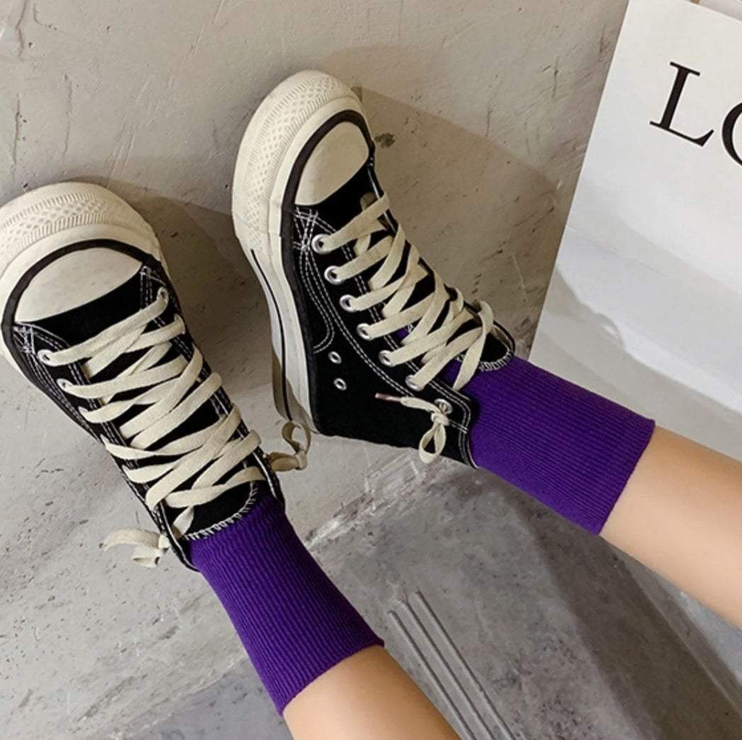 Sale Kawaii Basic Ribbed Bright Solid Colors Socks