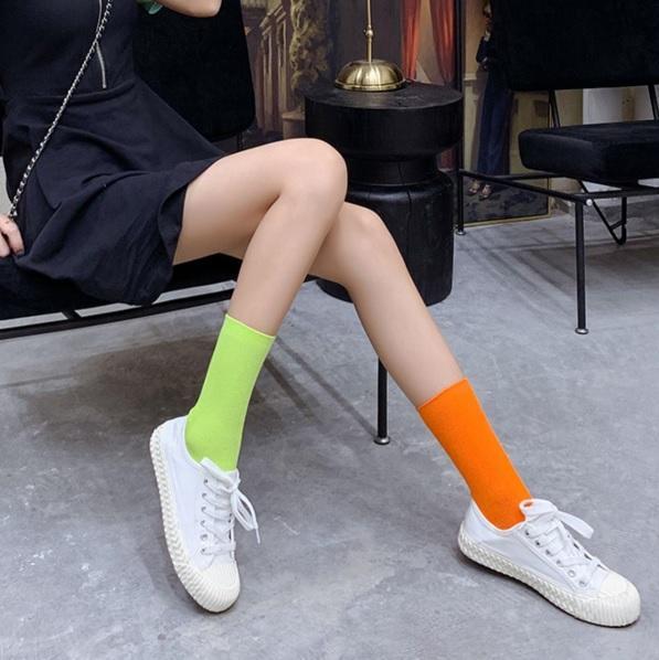 Sale Kawaii Basic Ribbed Bright Solid Colors Socks