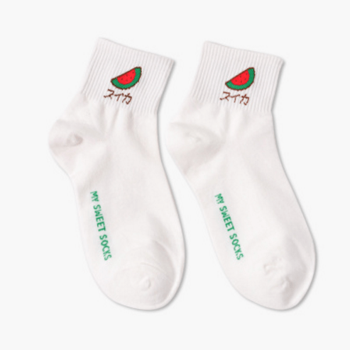 Sale Kawaii Fruits Flat Knit White Socks