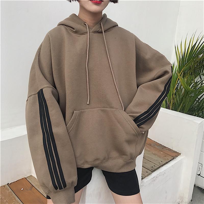 Sale Loose Striped Bat Sleeve Front Pocket Hoodie