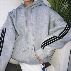 Sale Loose Striped Bat Sleeve Front Pocket Hoodie