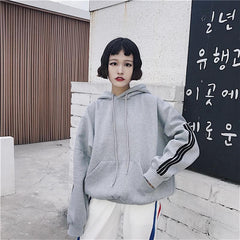 Sale Loose Striped Bat Sleeve Front Pocket Hoodie