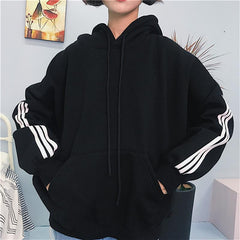 Sale Loose Striped Bat Sleeve Front Pocket Hoodie