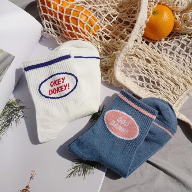 Sale Old School Print Letters Hype White Ankle Socks