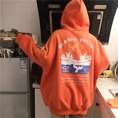 Sale Oversize Alaska Cruise Print Warm Hoodie