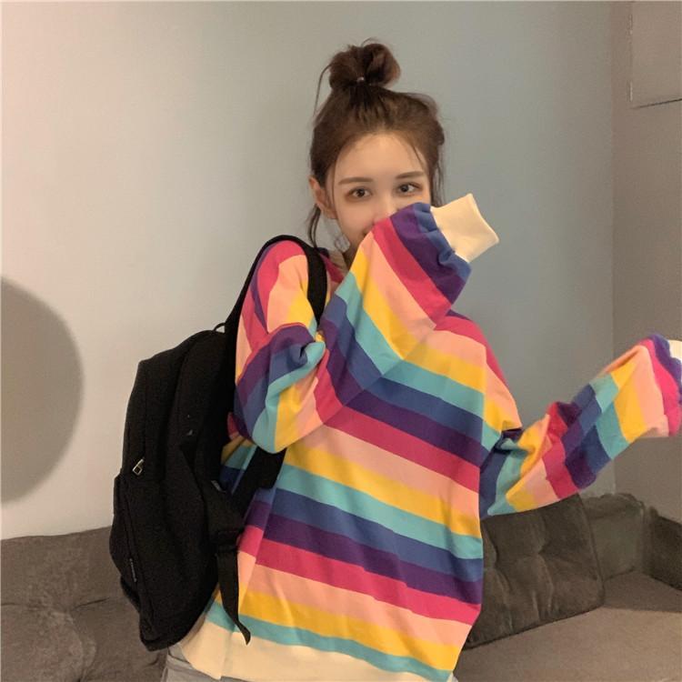 Sale Pastel Stripes Loose Tumblr Aesthetic Sweatshirt