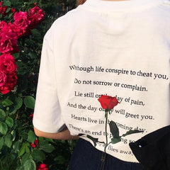Sale Poetry Rose Print Cotton Tshirt