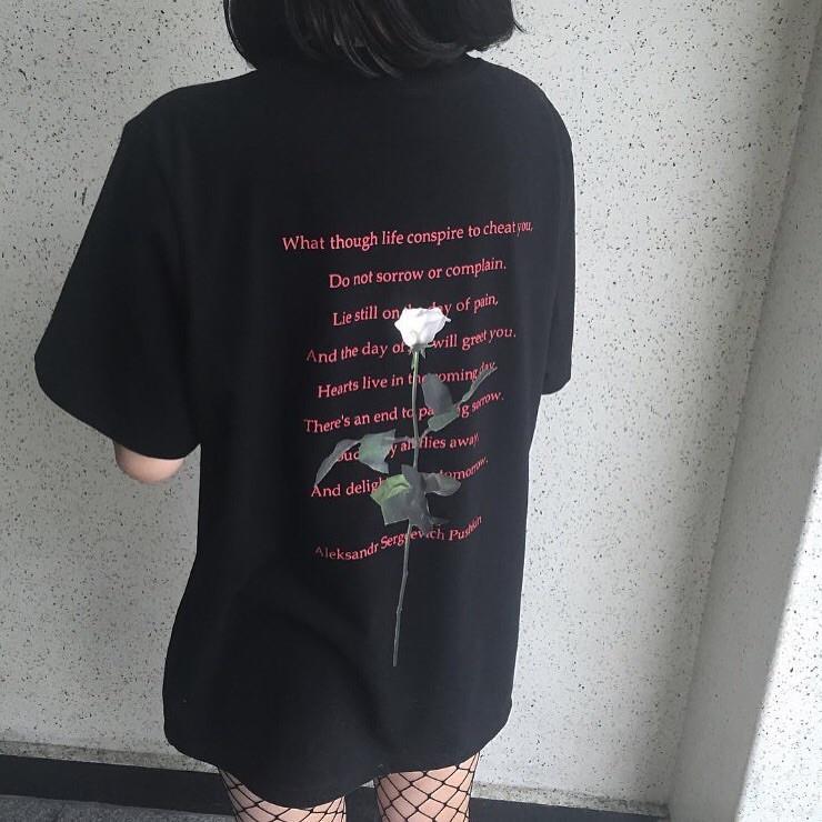 Sale Poetry Rose Print Cotton Tshirt